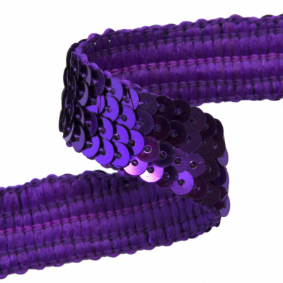 Тесьма с пайетками 12, шир. 20 мм/уп. 25+/-1 м, цвет фиолет - купить в Хасавьюрте. Цена: 778.19 руб.