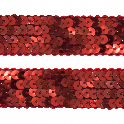 Тесьма с пайетками 3, шир. 20 мм/уп. 25+/-1 м, цвет красный - купить в Хасавьюрте. Цена: 778.19 руб.
