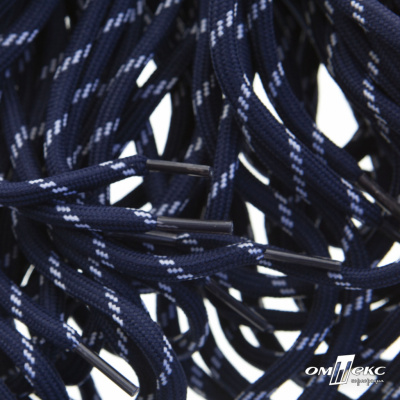 Шнурки #107-19, круглые 130 см, двухцветные цв.тём.синий/белый - купить в Хасавьюрте. Цена: 22.14 руб.