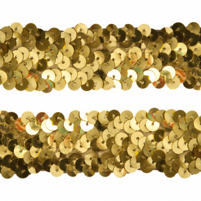 Тесьма с пайетками D16, шир. 30 мм/уп. 25+/-1 м, цвет золото - купить в Хасавьюрте. Цена: 1 087.39 руб.