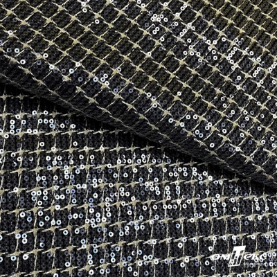 Ткань костюмная с пайетками, 100%полиэстр, 460+/-10 гр/м2, 150см #309 - цв. чёрный - купить в Хасавьюрте. Цена 1 203.93 руб.
