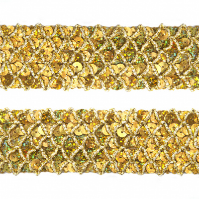 Тесьма с пайетками D16, шир. 35 мм/уп. 25+/-1 м, цвет золото - купить в Хасавьюрте. Цена: 1 281.60 руб.