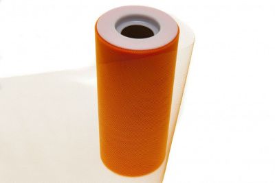 Фатин в шпульках 16-127, 10 гр/м2, шир. 15 см (в нам. 25+/-1 м), цвет оранжевый - купить в Хасавьюрте. Цена: 100.69 руб.