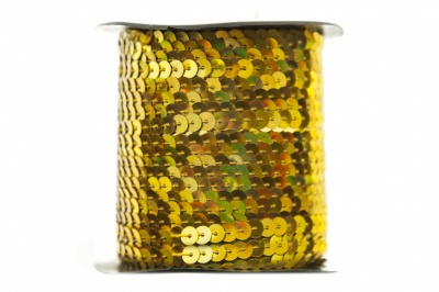 Пайетки "ОмТекс" на нитях, SILVER SHINING, 6 мм F / упак.91+/-1м, цв. 48 - золото - купить в Хасавьюрте. Цена: 356.19 руб.