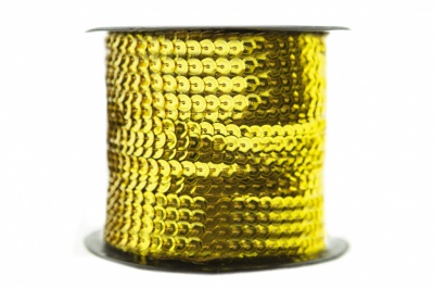 Пайетки "ОмТекс" на нитях, SILVER-BASE, 6 мм С / упак.73+/-1м, цв. А-1 - т.золото - купить в Хасавьюрте. Цена: 468.37 руб.