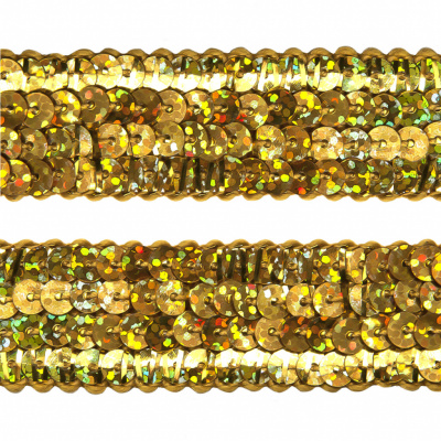 Тесьма с пайетками D16, шир. 20 мм/уп. 25+/-1 м, цвет золото - купить в Хасавьюрте. Цена: 786.13 руб.